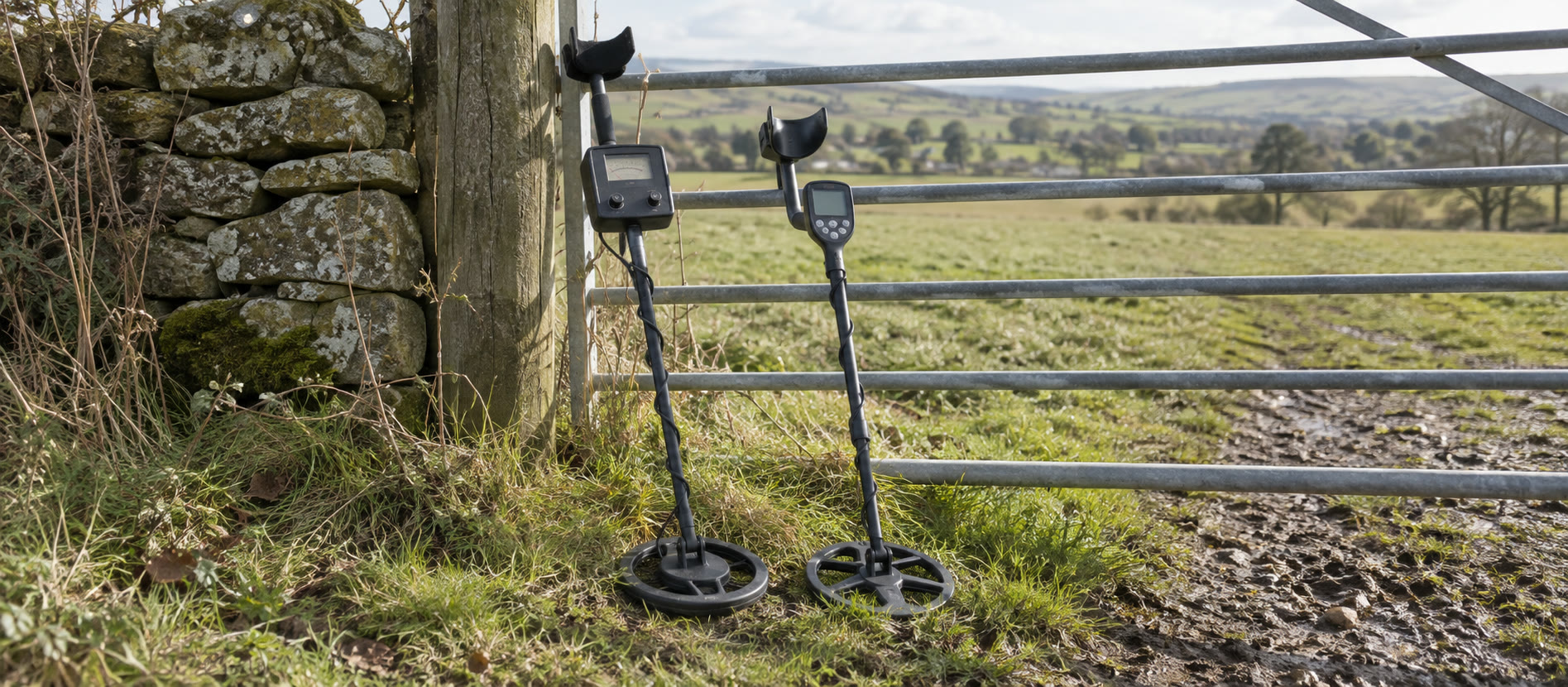 Two entry metal detectors compared beside a British field gate
