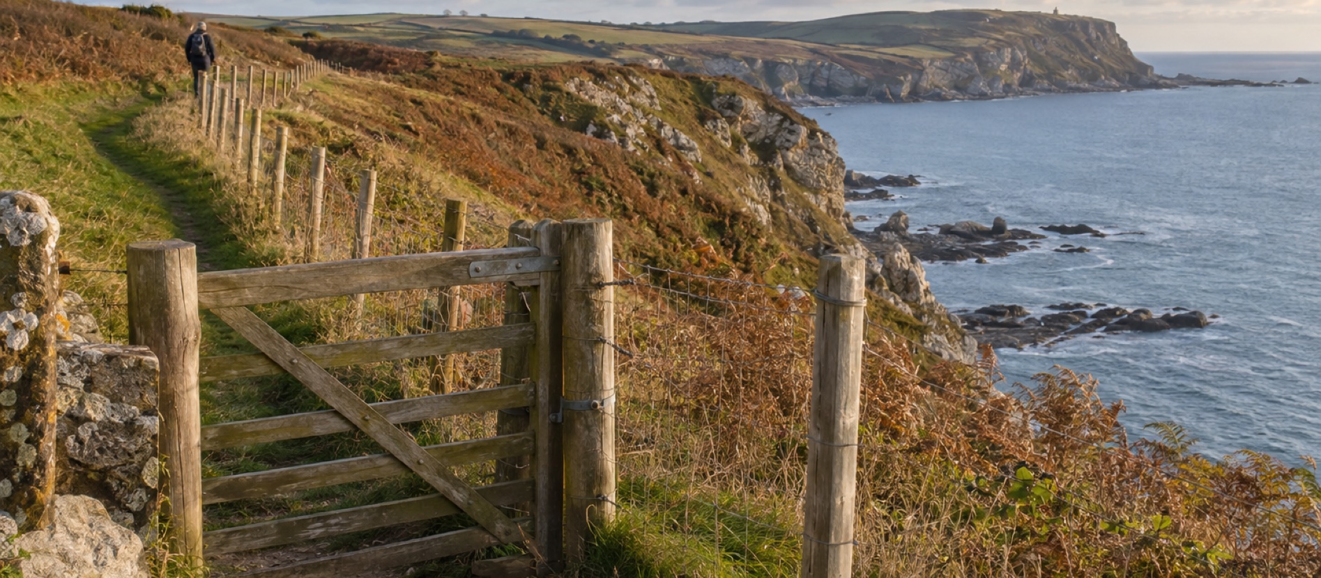 Protected British coastal landscape viewed from a footpath